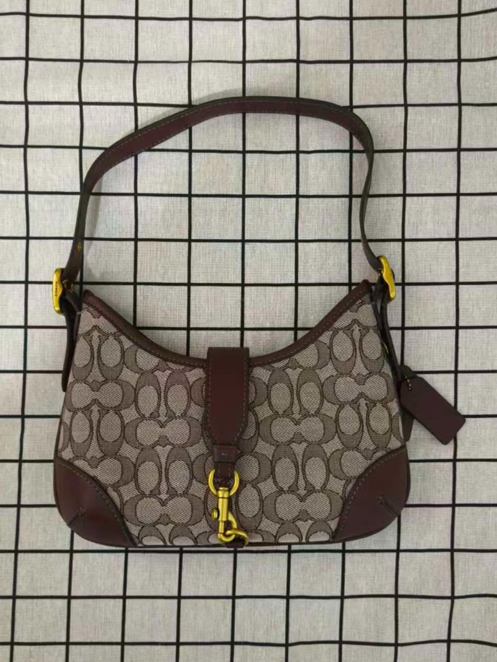 Coach The Soho Flap Hobo Bag Brown Signature Jacquard Leather Shoulder Bag
